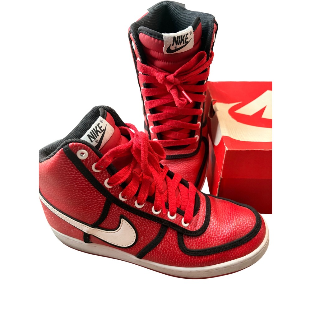 Nike Alphaballer Mid Red Black Leather High Top Sneakers Men US 8 EUR 41